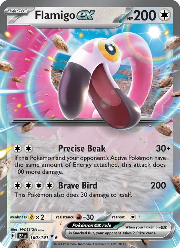 Flamigo ex — Surging Sparks #160 (Pokémon TCG card)