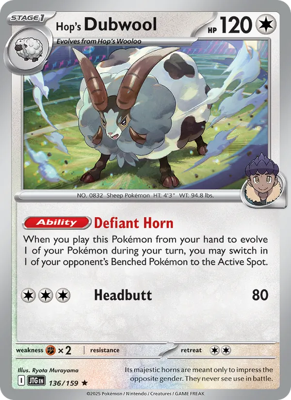 Hop's Dubwool — Journey Together #136 (Pokémon TCG card)