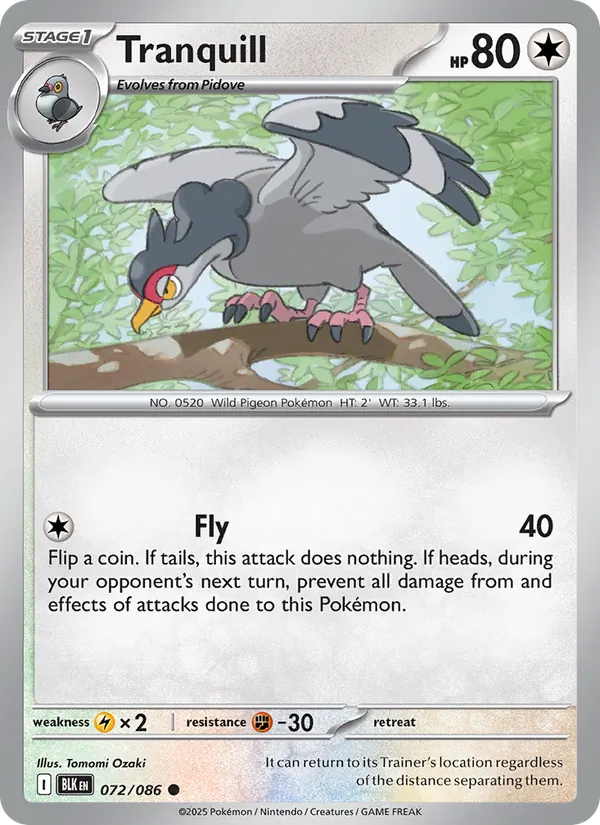 Tranquill — Black Bolt #072 (Pokémon TCG card)