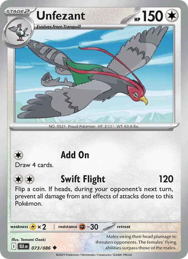 Unfezant — Black Bolt #073 (Pokémon TCG card)