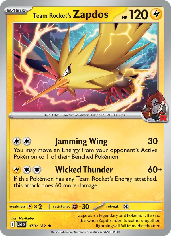 Team Rocket's Zapdos — Destined Rivals #070 (Pokémon TCG card)