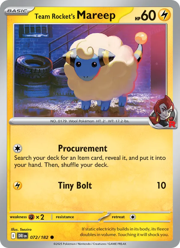 Team Rocket's Mareep — Destined Rivals #072 (Pokémon TCG card)