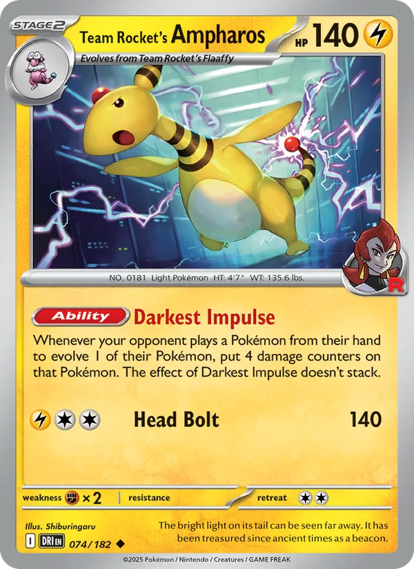 Team Rocket's Ampharos — Destined Rivals #074 (Pokémon TCG card)