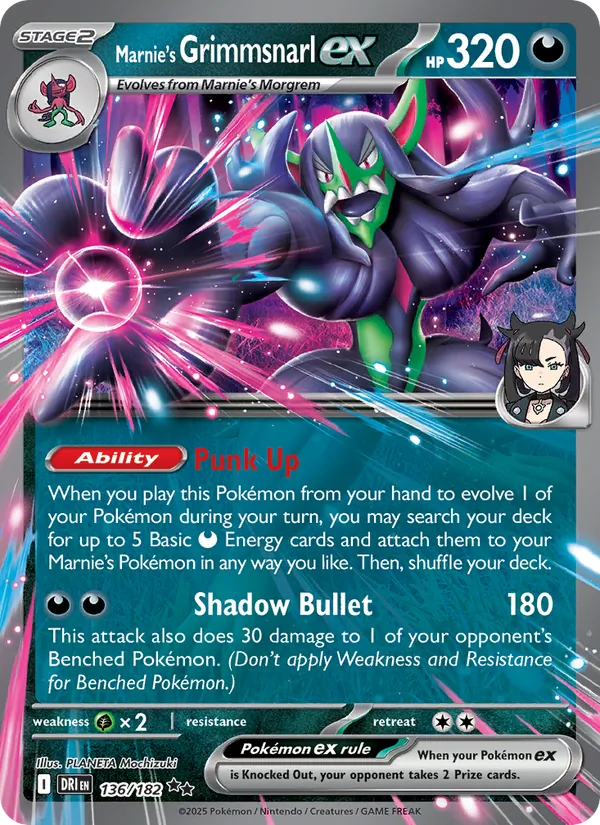 Marnie's Grimmsnarl ex — Destined Rivals #136 (Pokémon TCG card)