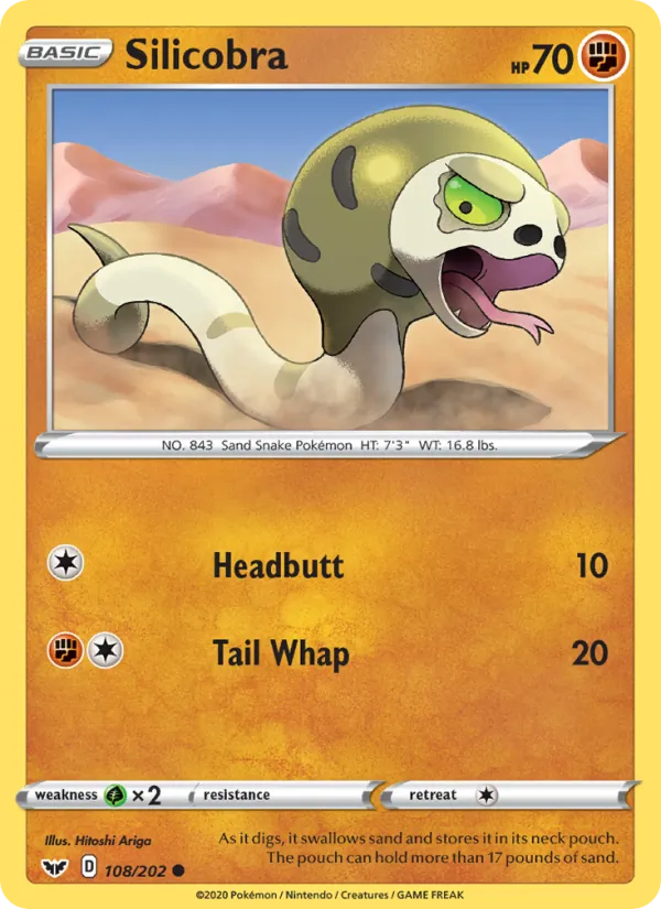 Silicobra — Sword & Shield #108 (Pokémon TCG card)