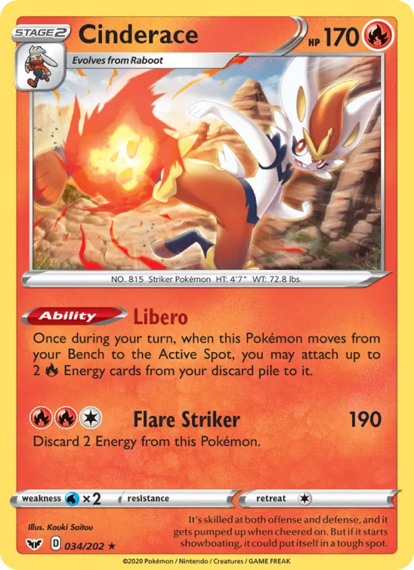 Cinderace — Sword & Shield #34 (Pokémon TCG card)