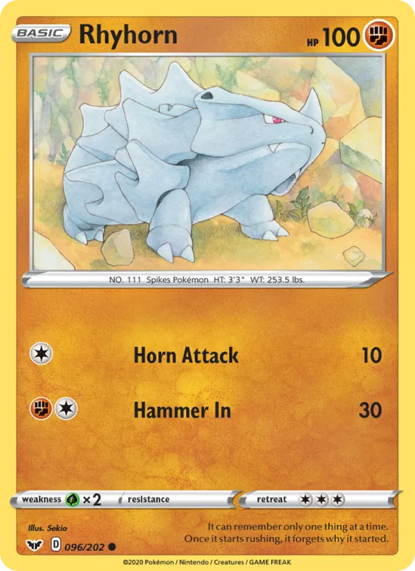 Rhyhorn — Sword & Shield #96 (Pokémon TCG card)