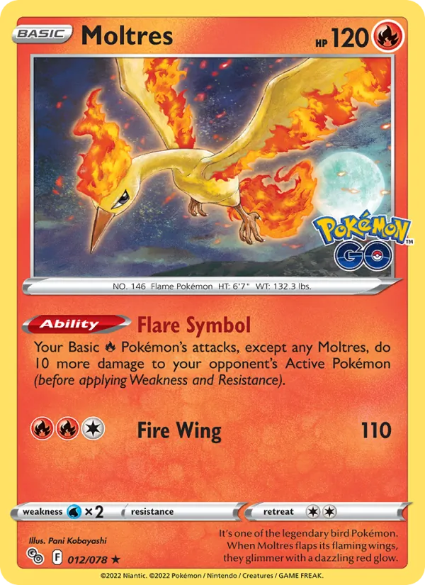 Moltres — Pokémon GO #012 (Pokémon TCG card)