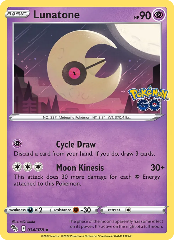 Lunatone — Pokémon GO #034 (Pokémon TCG card)