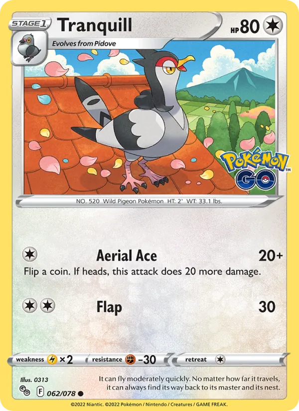 Tranquill — Pokémon GO #062 (Pokémon TCG card)
