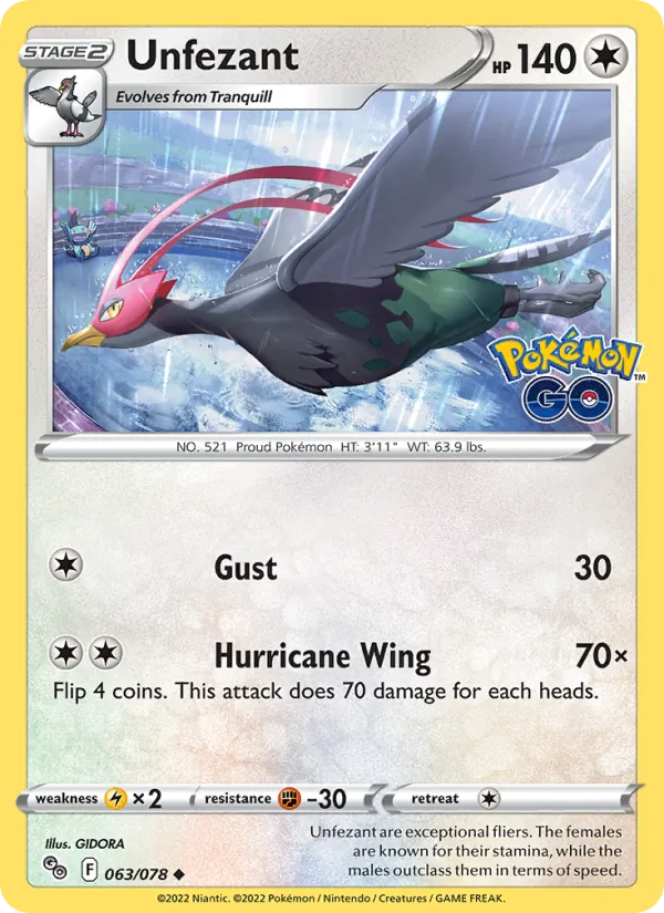 Unfezant — Pokémon GO #063 (Pokémon TCG card)