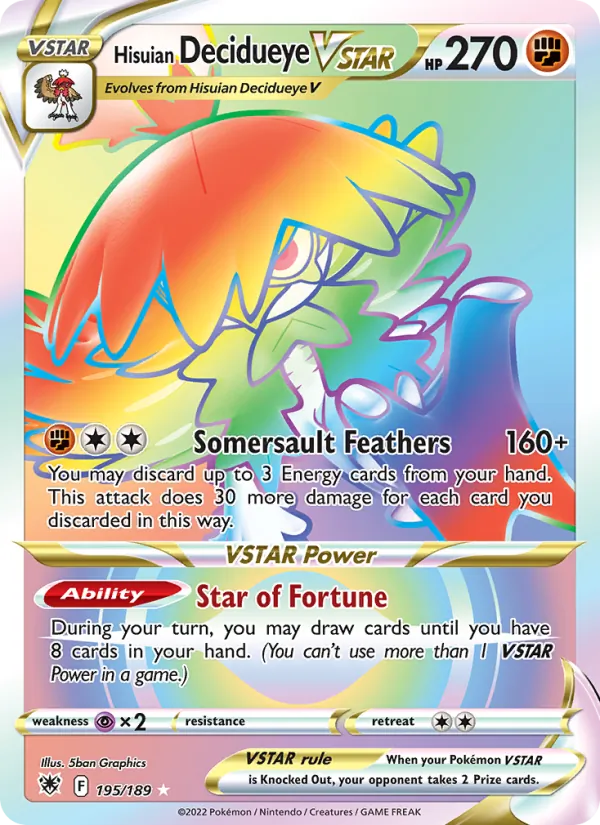 Hisuian Decidueye VSTAR — Astral Radiance #195 (Pokémon TCG card)