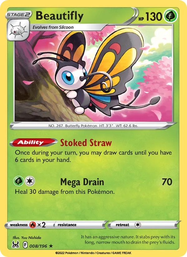 Beautifly — Lost Origin #008 (Pokémon TCG card)
