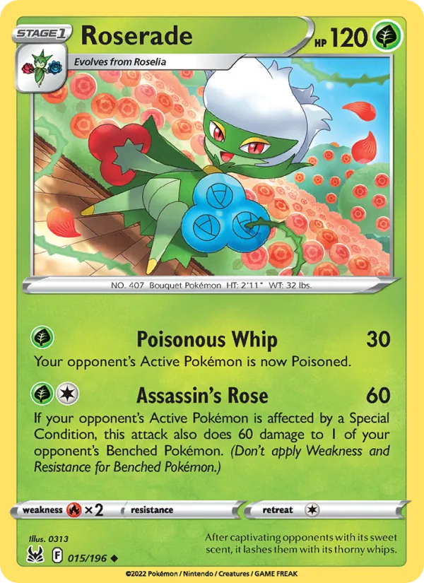 Roserade — Lost Origin #015 (Pokémon TCG card)