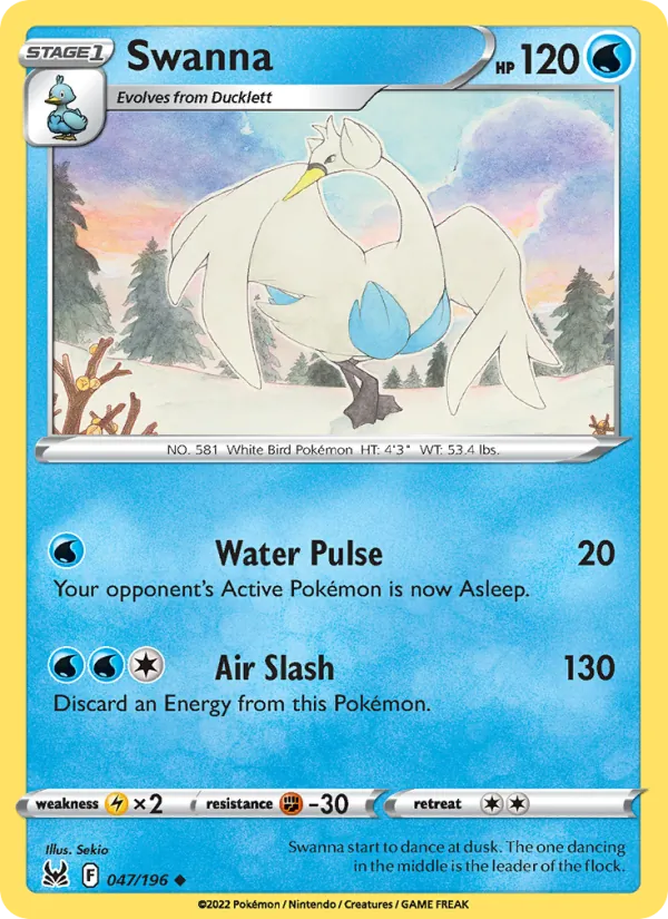 Swanna — Lost Origin #047 (Pokémon TCG card)
