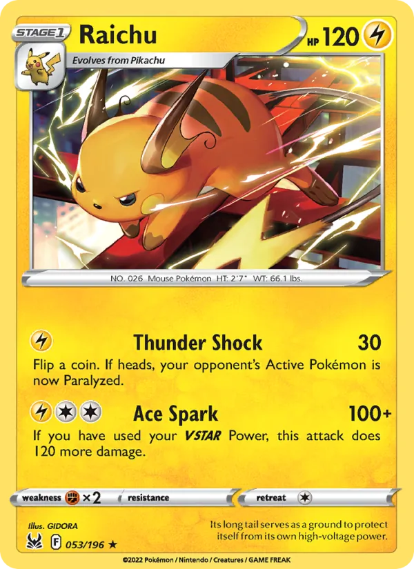 Raichu — Lost Origin #053 (Pokémon TCG card)