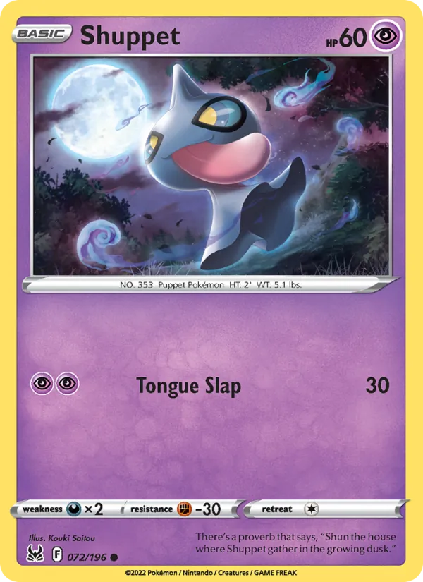Shuppet — Lost Origin #072 (Pokémon TCG card)