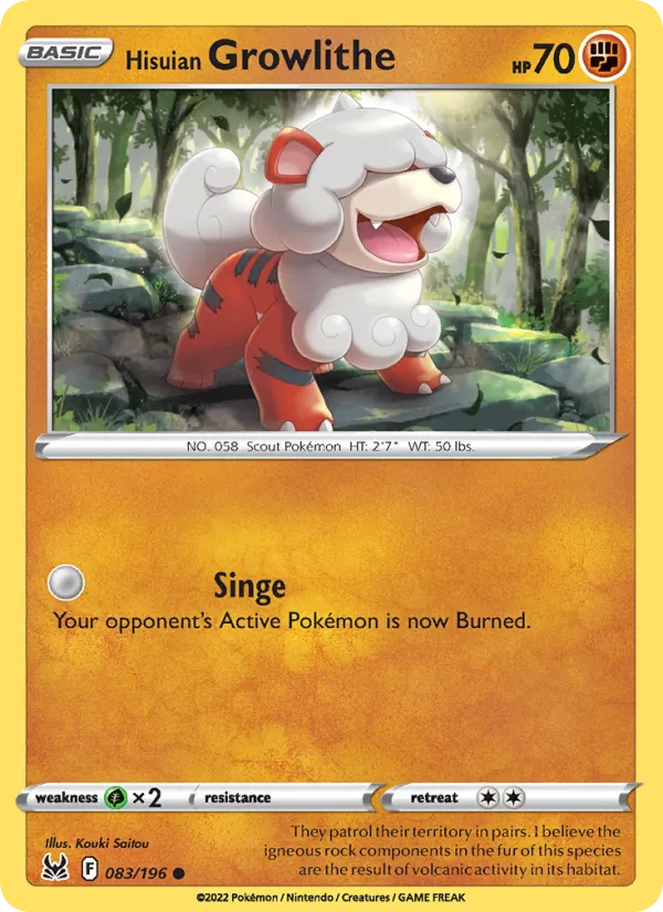 Hisuian Growlithe — Lost Origin #083 (Pokémon TCG card)