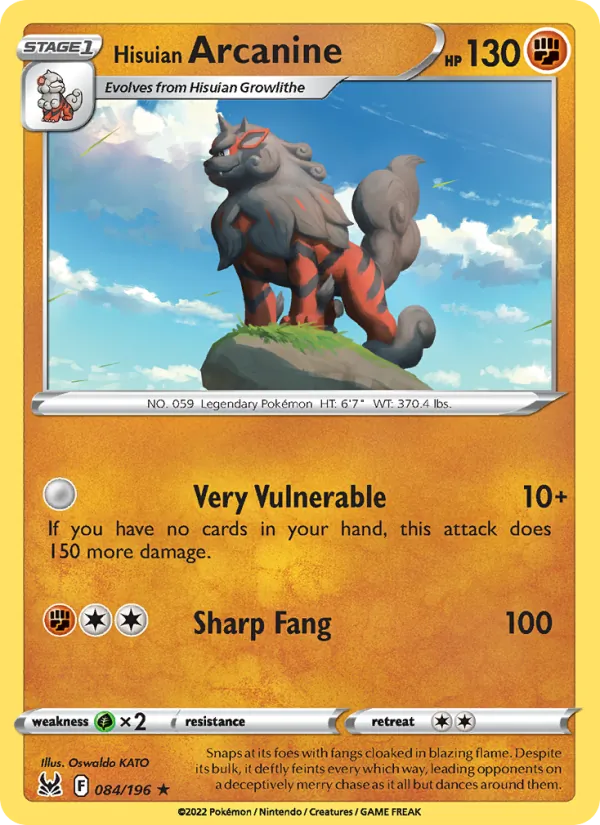 Hisuian Arcanine — Lost Origin #084 (Pokémon TCG card)
