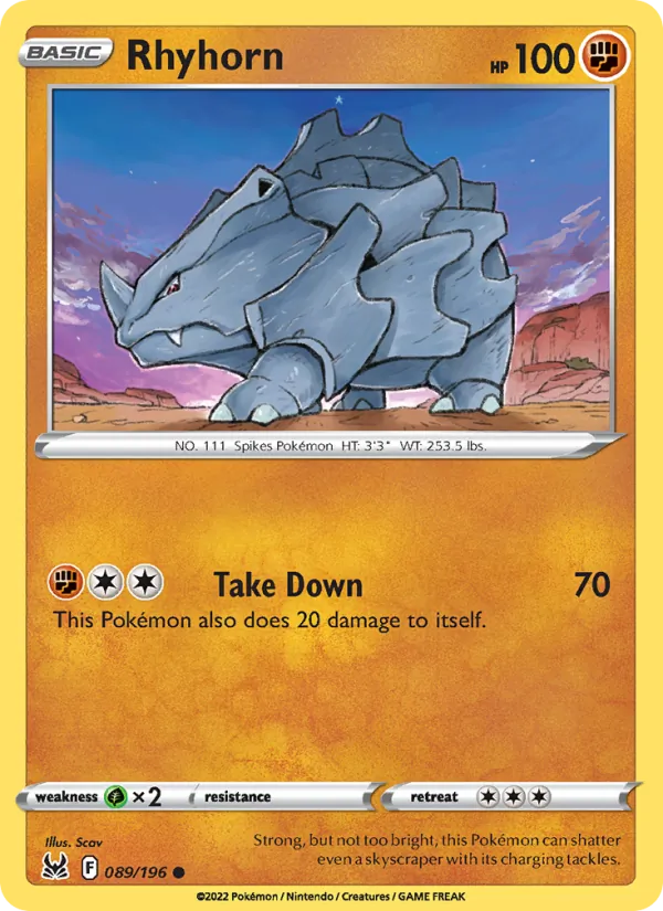 Rhyhorn — Lost Origin #089 (Pokémon TCG card)