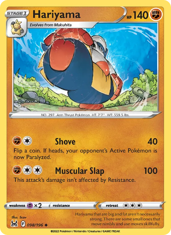 Hariyama — Lost Origin #098 (Pokémon TCG card)