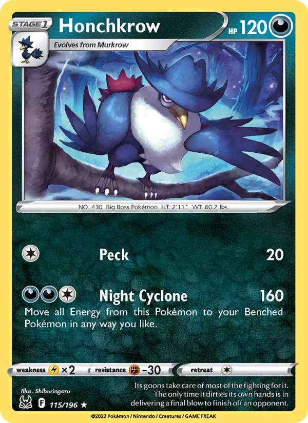 Honchkrow — Lost Origin #115 (Pokémon TCG card)