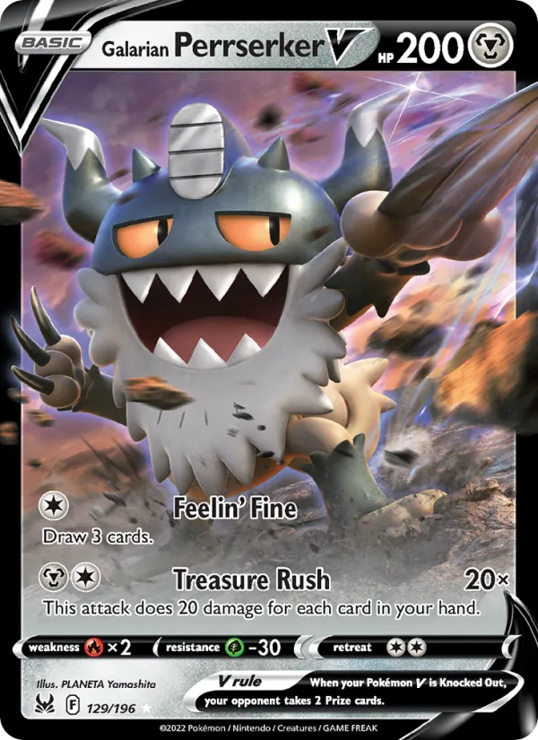 Galarian Perrserker V — Lost Origin #129 (Pokémon TCG card)