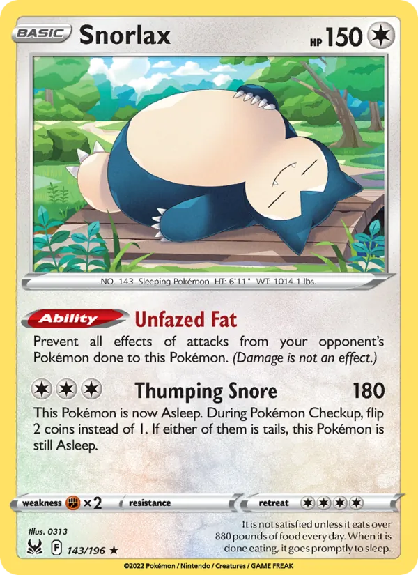 Snorlax — Lost Origin #143 (Pokémon TCG card)
