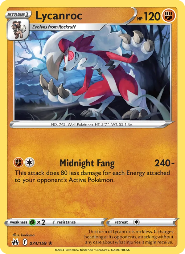 Lycanroc — Crown Zenith #074 (Pokémon TCG card)