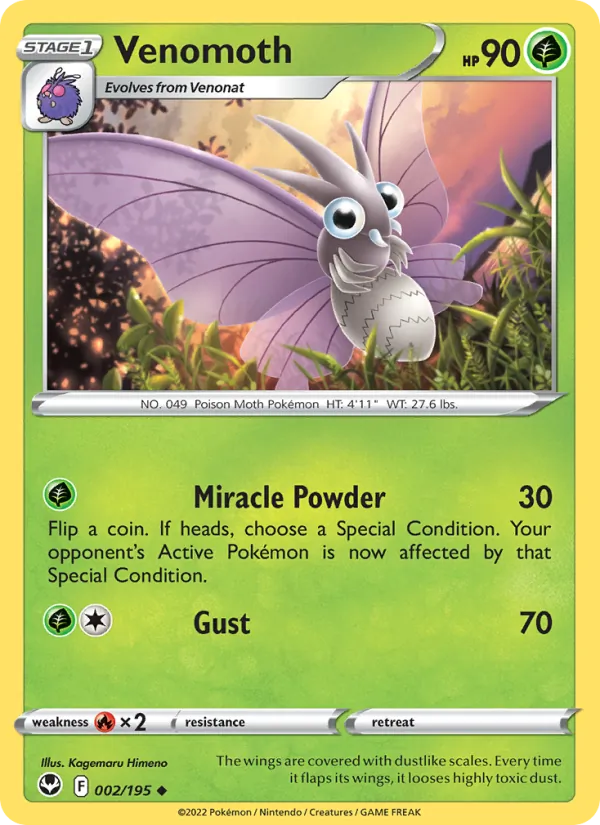 Venomoth — Silver Tempest #002 (Pokémon TCG card)