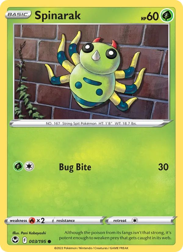 Spinarak — Silver Tempest #003 (Pokémon TCG card)