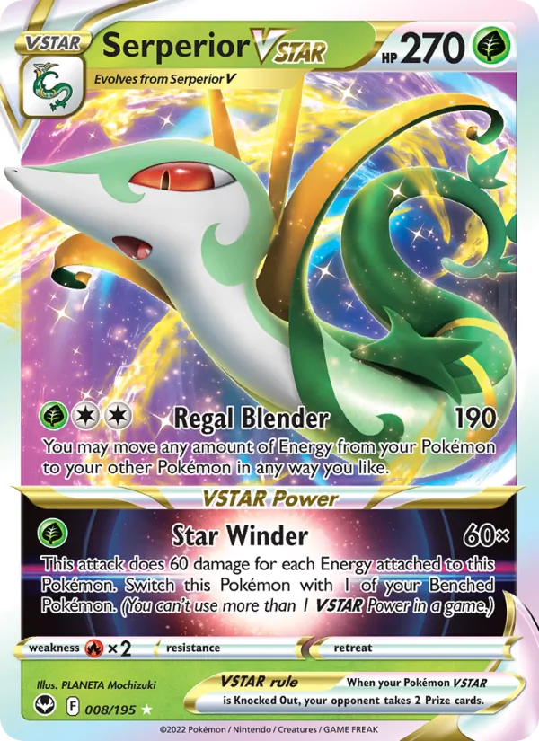 Serperior VSTAR — Silver Tempest #008 (Pokémon TCG card)