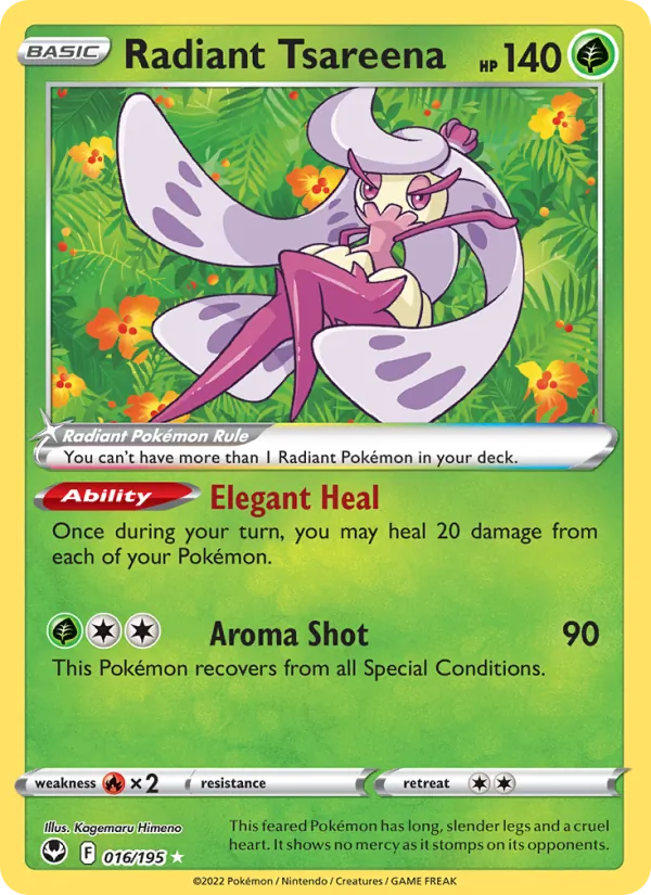 Radiant Tsareena — Silver Tempest #016 (Pokémon TCG card)
