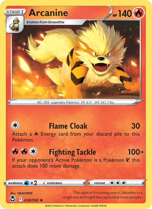 Arcanine — Silver Tempest #020 (Pokémon TCG card)