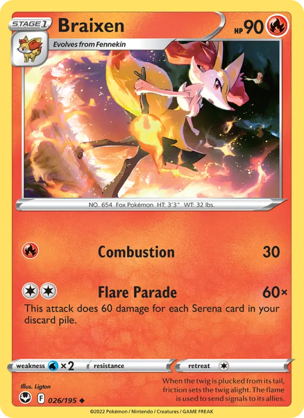 Braixen — Silver Tempest #026 (Pokémon TCG card)