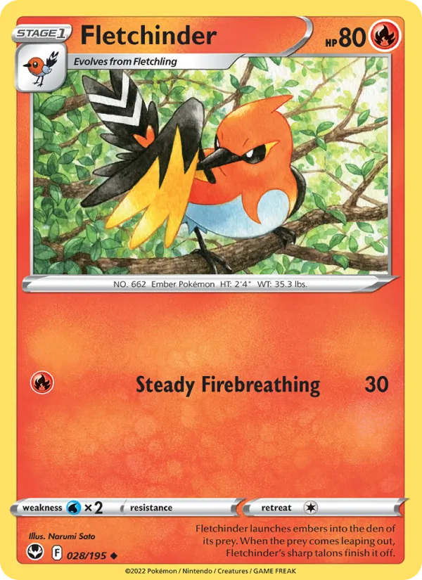 Fletchinder — Silver Tempest #028 (Pokémon TCG card)