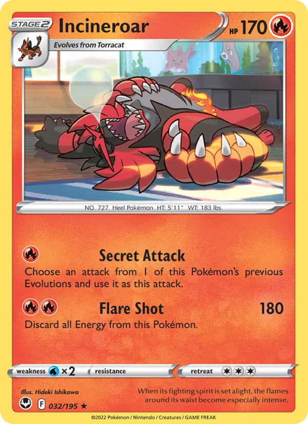 Incineroar — Silver Tempest #032 (Pokémon TCG card)