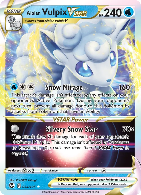 Alolan Vulpix VSTAR — Silver Tempest #034 (Pokémon TCG card)