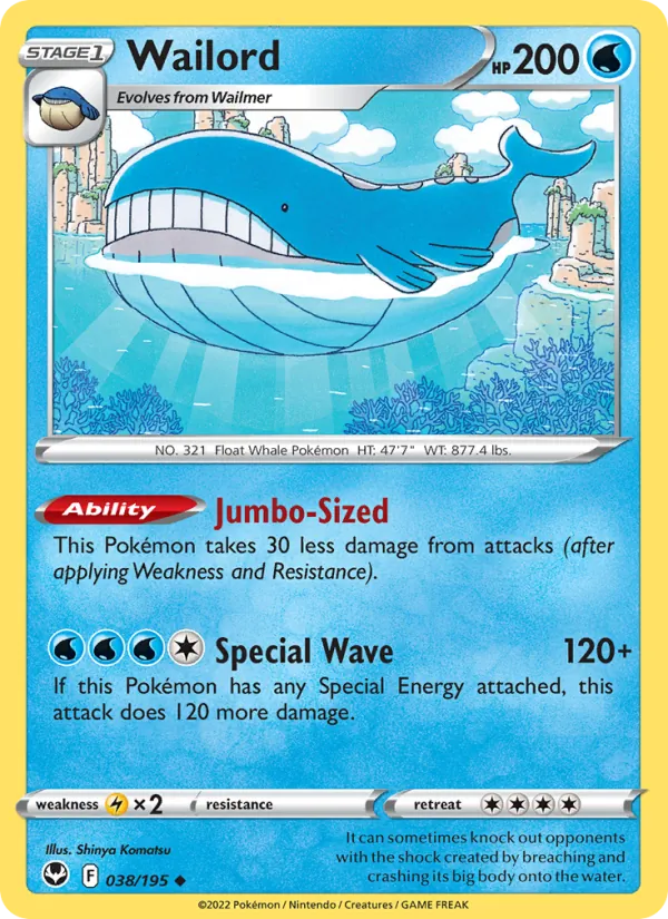 Wailord — Silver Tempest #038 (Pokémon TCG card)