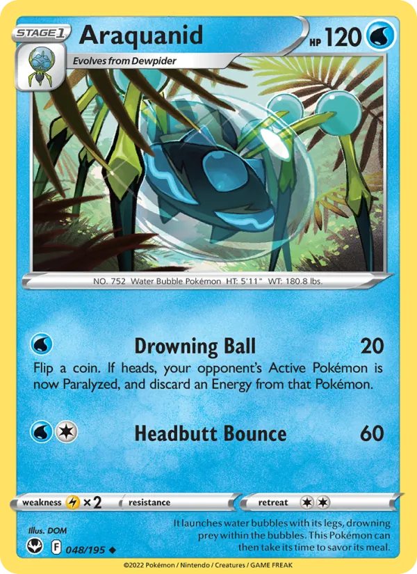 Araquanid — Silver Tempest #048 (Pokémon TCG card)