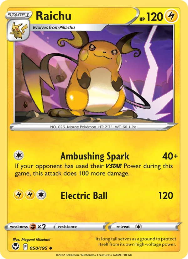 Raichu — Silver Tempest #050 (Pokémon TCG card)