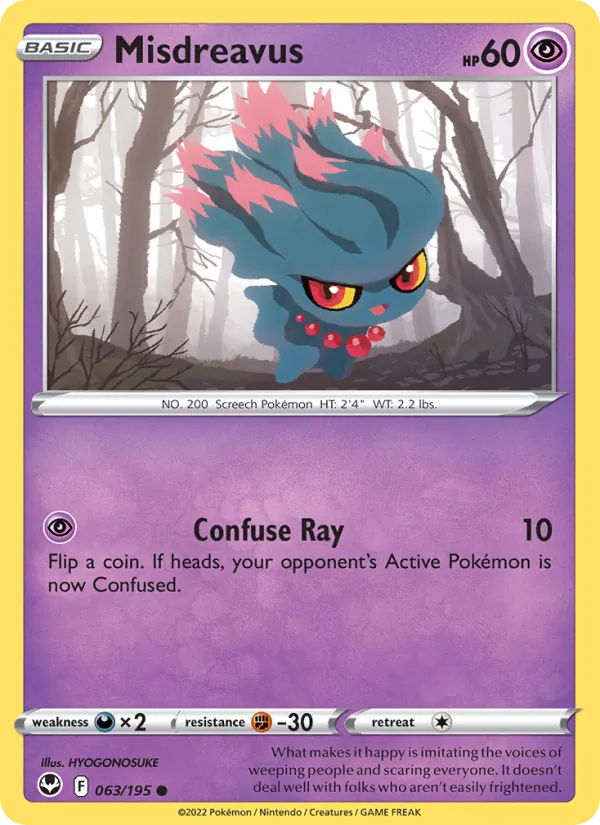Misdreavus — Silver Tempest #063 (Pokémon TCG card)