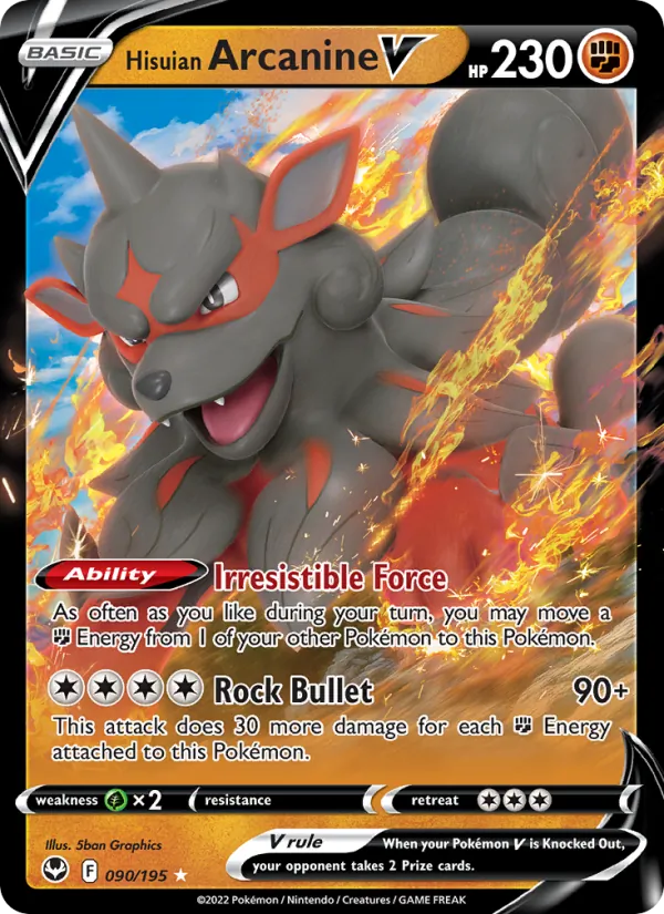 Hisuian Arcanine V — Silver Tempest #090 (Pokémon TCG card)