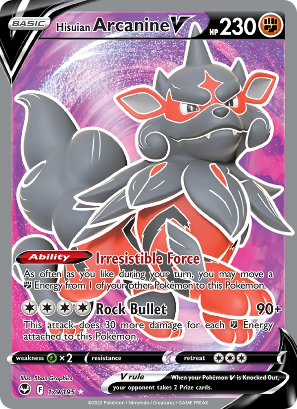 Hisuian Arcanine V — Silver Tempest #179 (Pokémon TCG card)