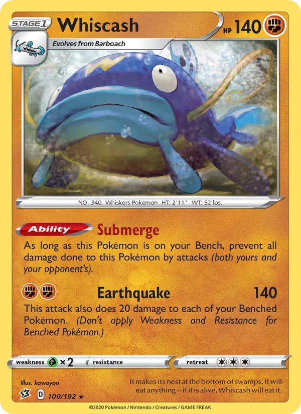 Whiscash — Rebel Clash #100 (Pokémon TCG card)