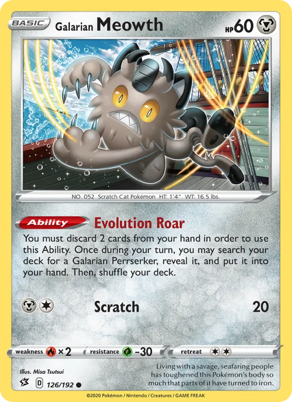 Galarian Meowth — Rebel Clash #126 (Pokémon TCG card)