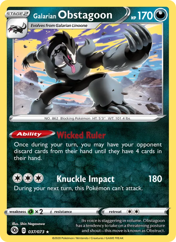 Galarian Obstagoon — Champion's Path #37 (Pokémon TCG card)