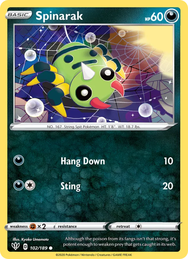Spinarak — Darkness Ablaze #102 (Pokémon TCG card)