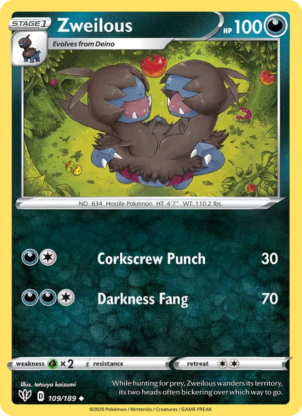 Zweilous — Darkness Ablaze #109 (Pokémon TCG card)
