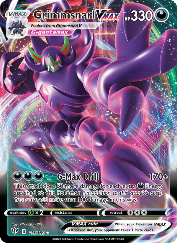 Grimmsnarl VMAX — Darkness Ablaze #115 (Pokémon TCG card)